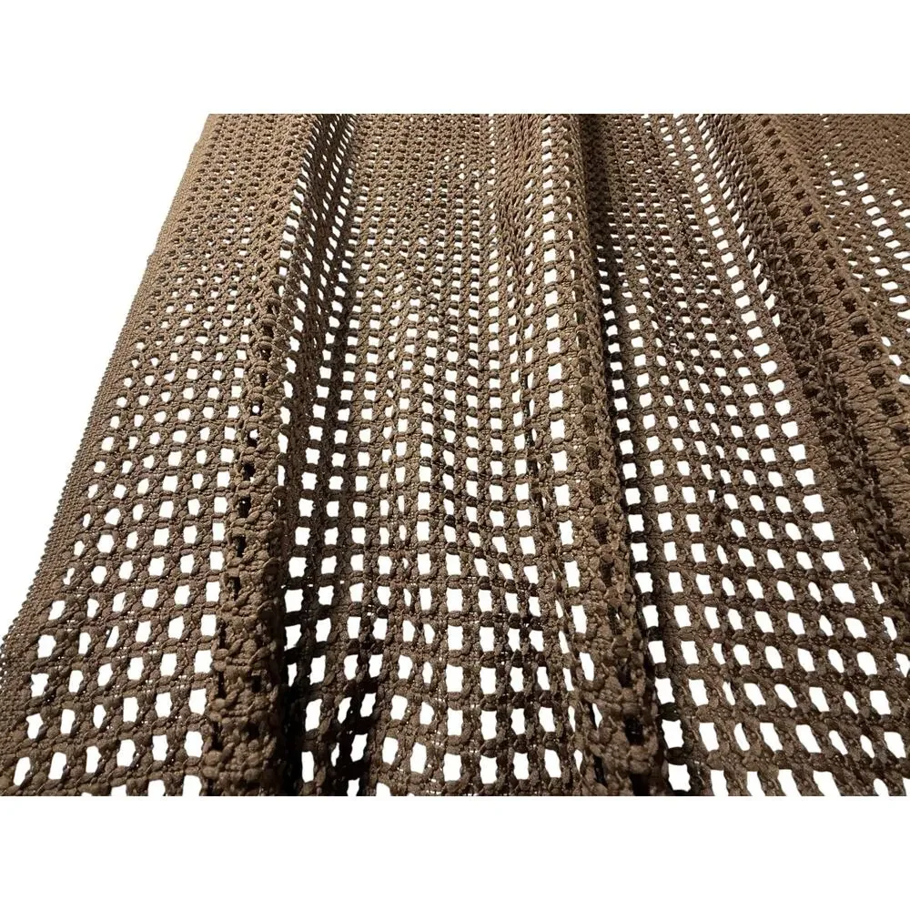Vintage Set of 4 Woven Pinch Pleat Panels Open Crochet Netting Chocolate Brown